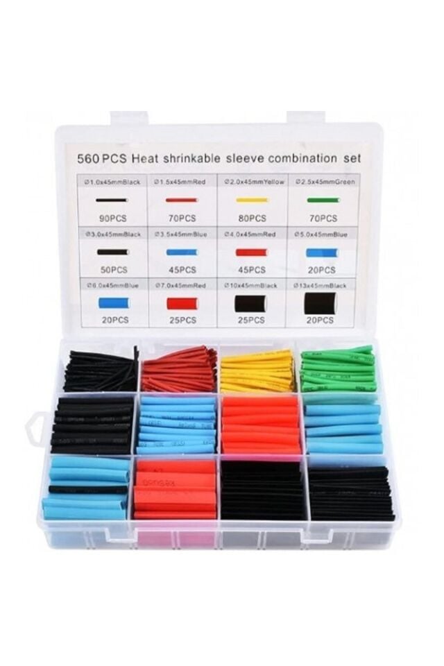 560 Parça Renkli Isıyla Daralan Set Makaron Kablo Koruyucu Kılıf Telefon Şarj Kablosu Tamiri Koruma