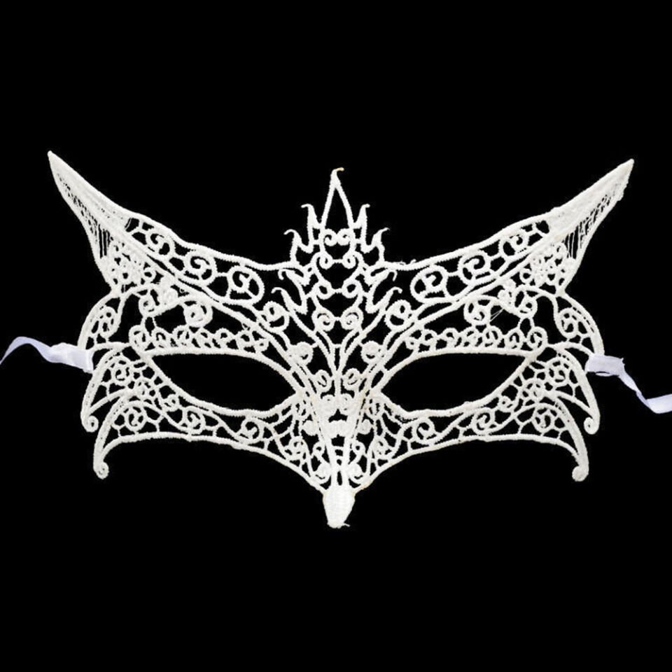Beyaz Renk Dantel Kesim Balo Maskesi 7 No