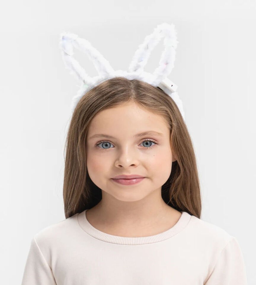 Led Işıklı Peluş Tavşan Kulak Taç Beyaz