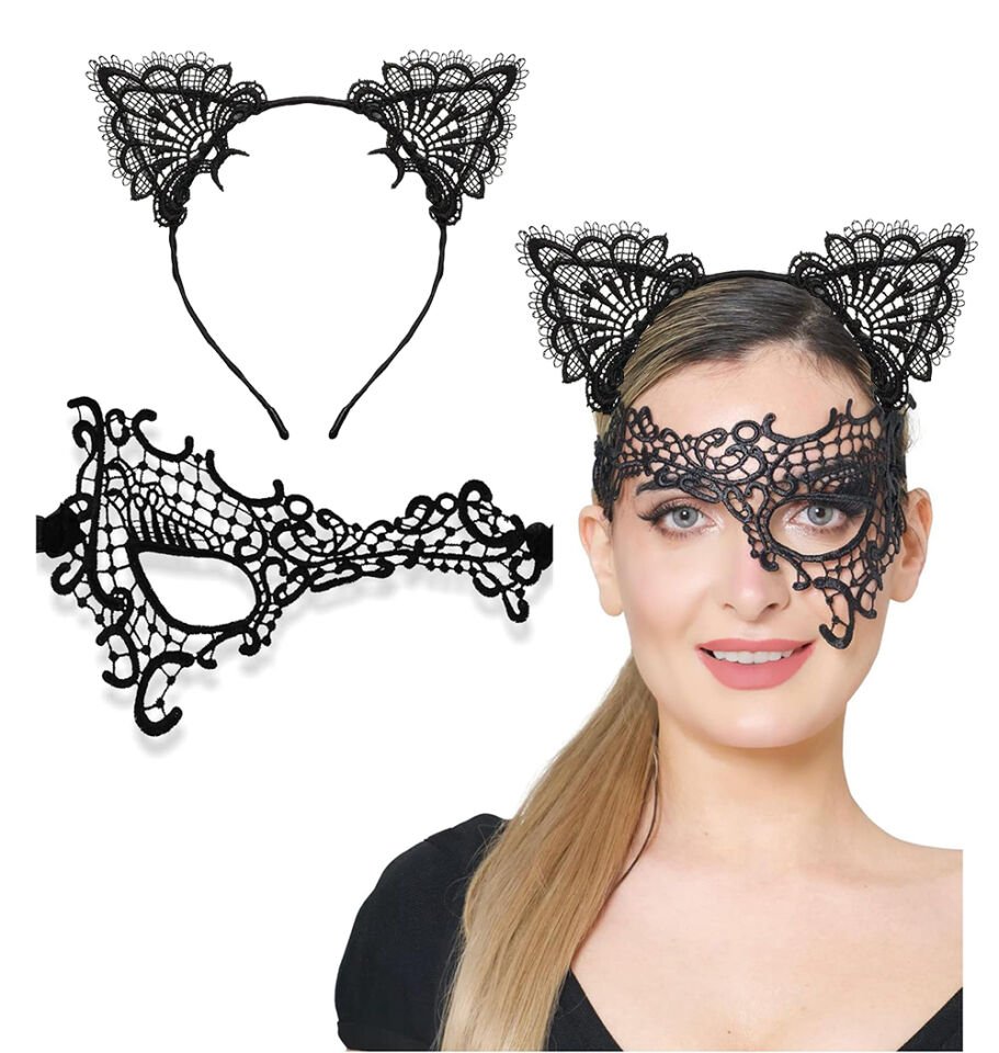 Siyah Dantel Maske ve Kulak Taç Seti No 13