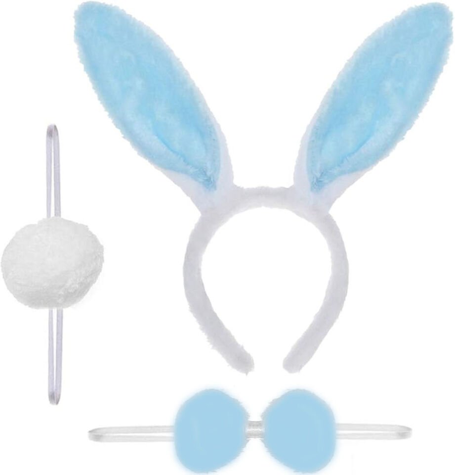 Tavşan Kostüm Seti Mavi Renk - Taç, Papyon, Ponpon, Kuyruk