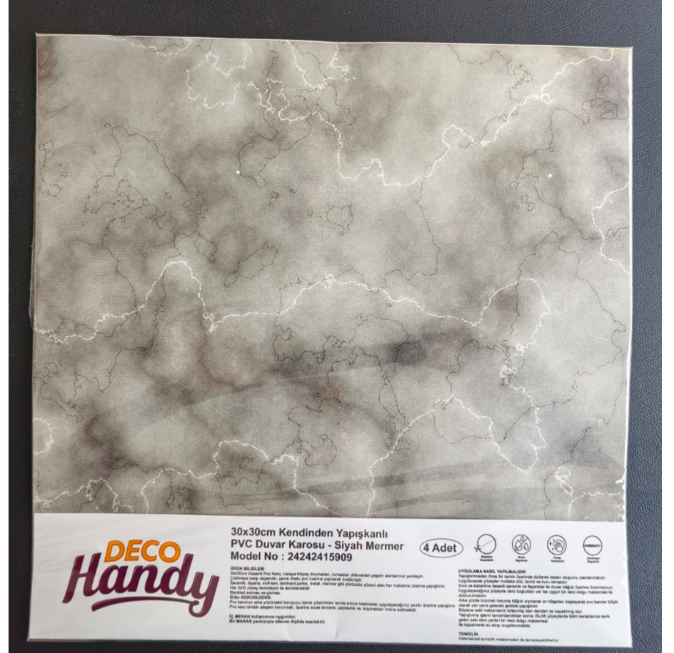 DecoHandy  Pvc Duvar Karosu 30x30cm 4'lü Paket - Mermer Desenli Siyah 0,36m2